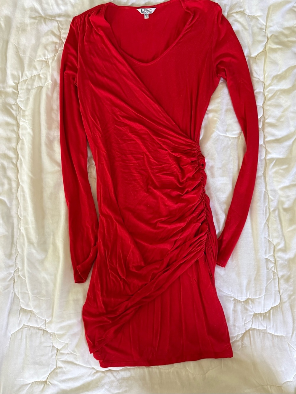 Buffalo David Bitton Red Long-Sleeve Ruched Wrap-Style Dress